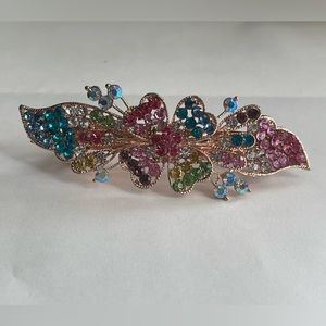 Gold toned gem encrusted flower large hair clip NEW